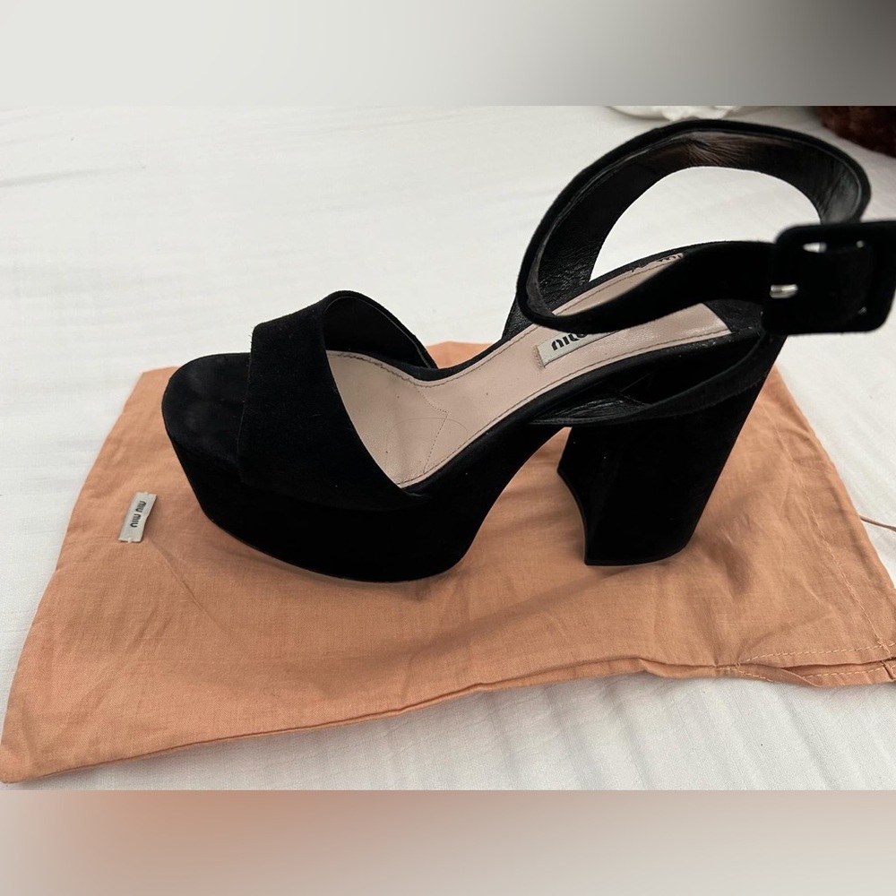 MIU MIU black suede platform heels size 39 1/2